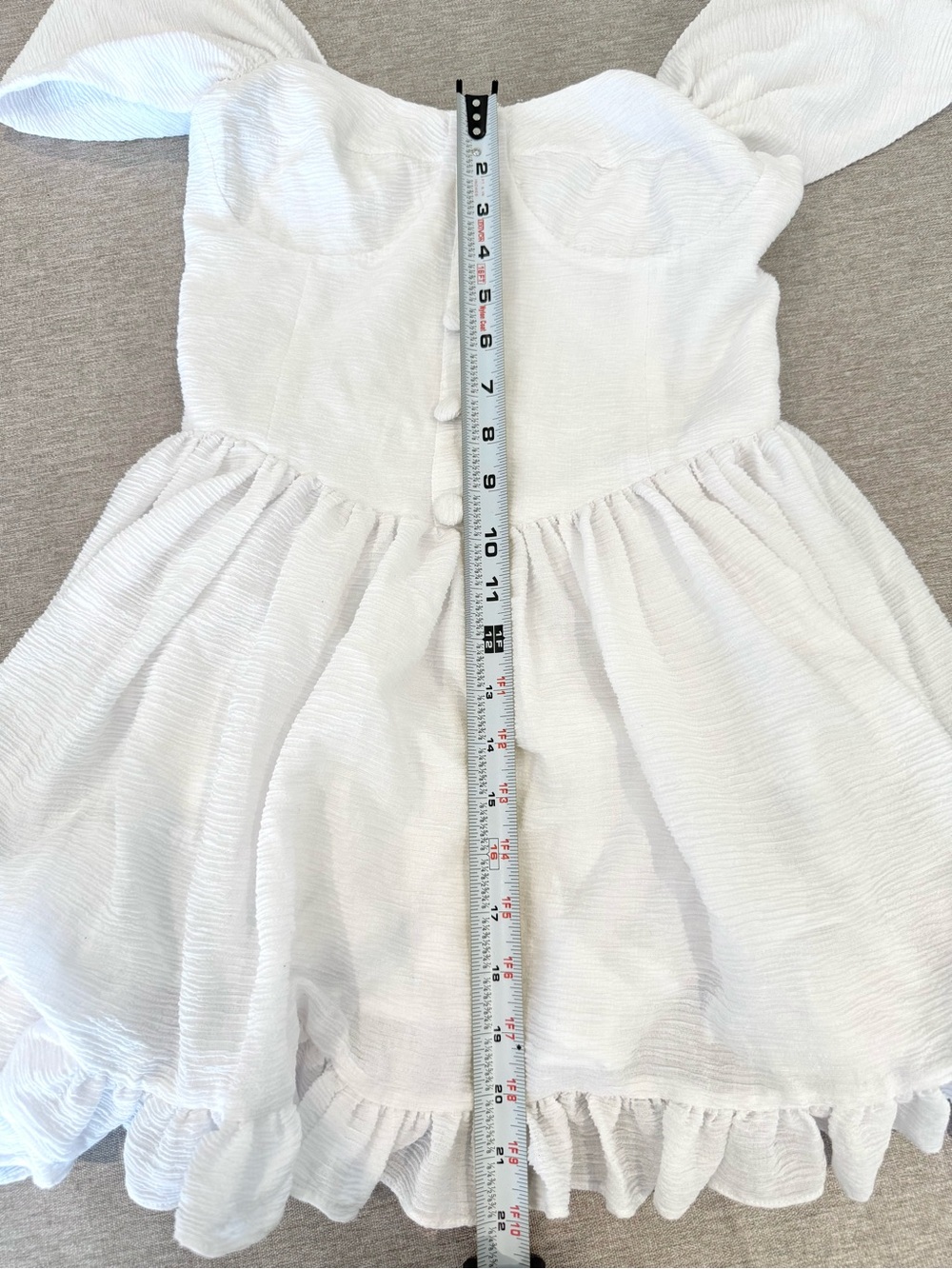 White Ruffle-Hem Mini Dress with Button Front - Picture 6 of 10